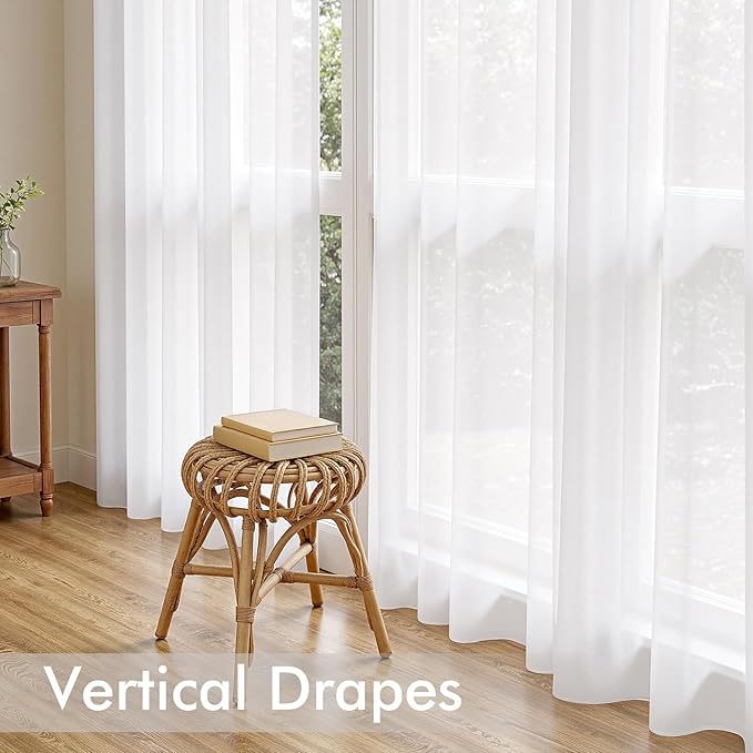 MIULEE White Sheer Curtains 96 Inches Long, 4 Panels Set, Light Filtering Rod Pocket Voile Drapes for Living Room and Bedroom, Airy Soft Fabric Window Treatments, 54 x 96 Inches