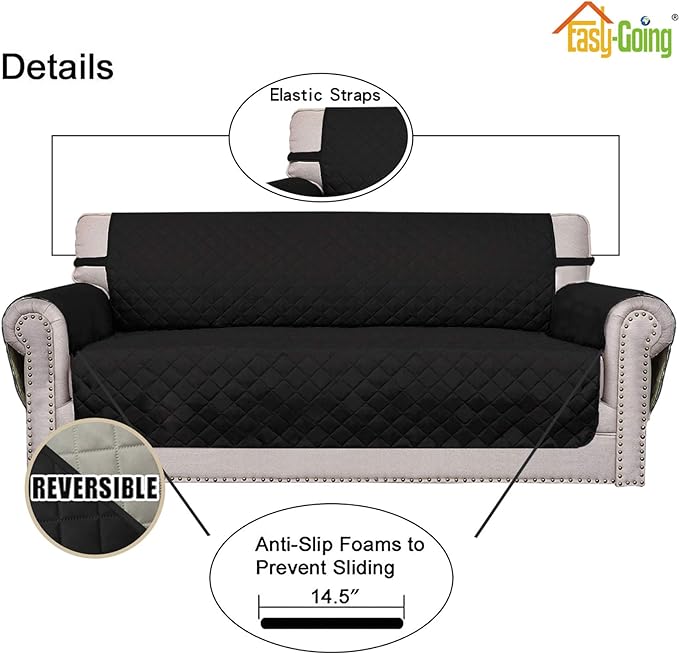 Easy-Going Sofa Slipcover Reversible Loveseat Sofa Cover Couch Cover for 2 Cushion Couch Furniture Protector with Elastic Straps for Pets Kids Dog Cat (Oversized Loveseat, Army Green/Beige)