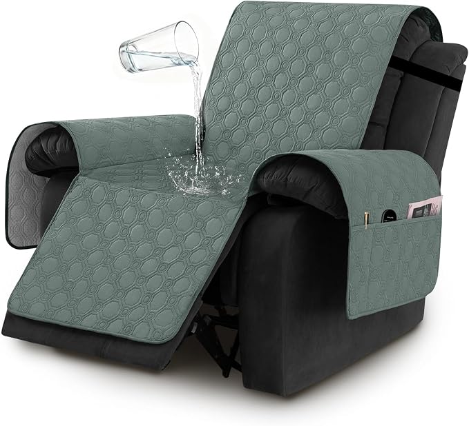 H.VERSAILTEX 100% Waterproof Recliner Chair Covers, Recliner Covers Non-Slip Stay in Place, Thick Cover for Recliner Chair with Pocket, Dog Couch Cover Protector Washable(Lily Pad, 28")