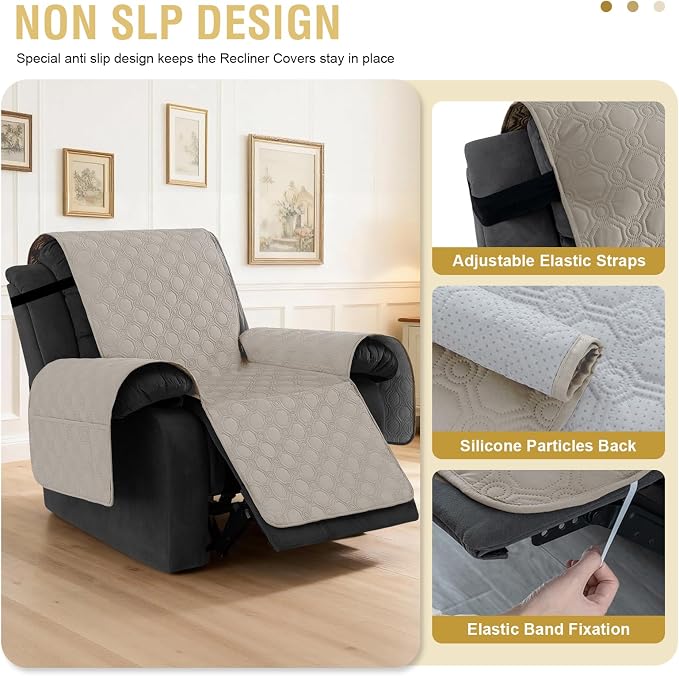 H.VERSAILTEX 100% Waterproof Recliner Chair Covers, Recliner Covers Non-Slip Stay in Place, Thick Cover for Recliner Chair with Pocket, Dog Couch Cover Protector Washable(French Oak, 25")