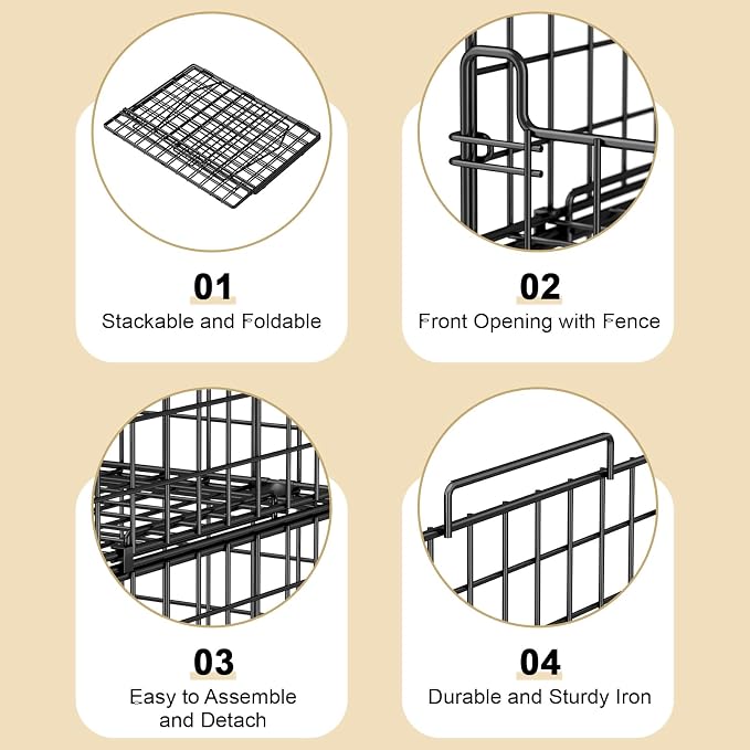 4-Tier Stackable Closet Organizers and Storage Basket - Foldable Closet Shelf Organizer System, Sturdy Metal Space-Saving Clothes Storage Bins for Wardrobe, Black