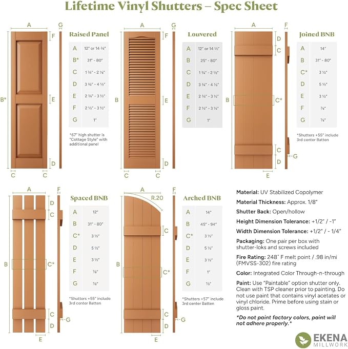 Ekena Millwork Lifetime Vinyl LL1S14X05200WN Standard Cathedral Top Center Mullion, Open Louver Vinyl Shutters, w/Installation Shutter-Lok's & Matching Screws (Per Pair), 14 1/2"W x 52"H, Wineberry