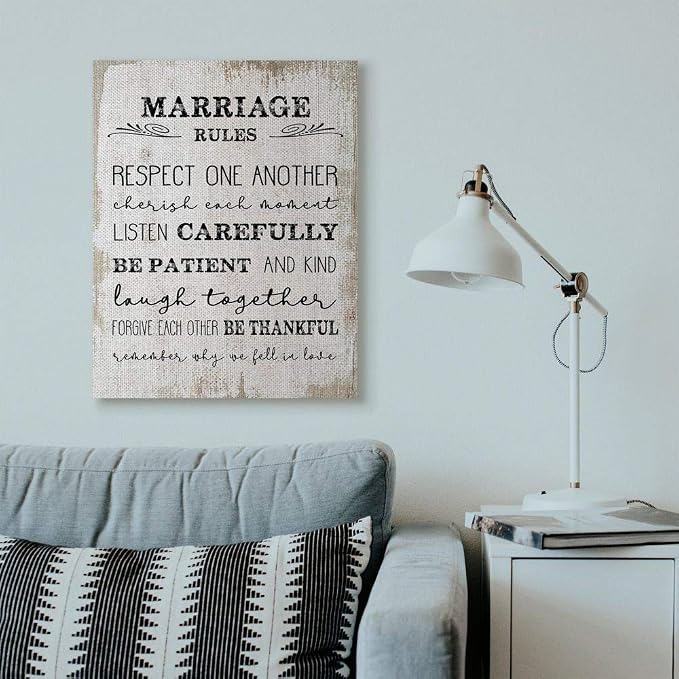 Stupell Industries Marriage Rules Home Family Inspirational Word Textured Design XXL Stretched Canvas Wall Art by Daphne Polselli, 30 x 1.5 x 40, Multi-Color | Stupell Industries · By Lil' Rue · Inspirational typography decor · Ready to hang · Made in USA