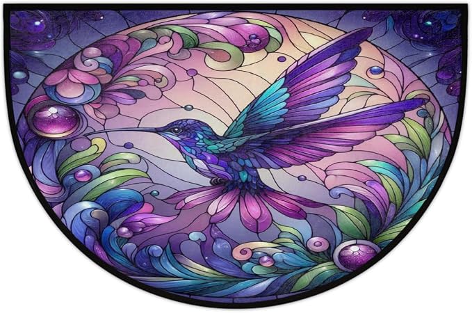 Purple Hummingbird Half Round Door Mat Semi Circle Rug Half Moon Doormat | Purple Hummingbird Soft Washable Welcome Entrance Mat for Outdoor Indoor Floor Bedroom Bathroom Home Kitchen Festival Decor