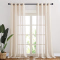 NICETOWN 90 inch Beige Curtains Linen Sheer Faux Flax Window Drapes, Grommet by NICETOWN
