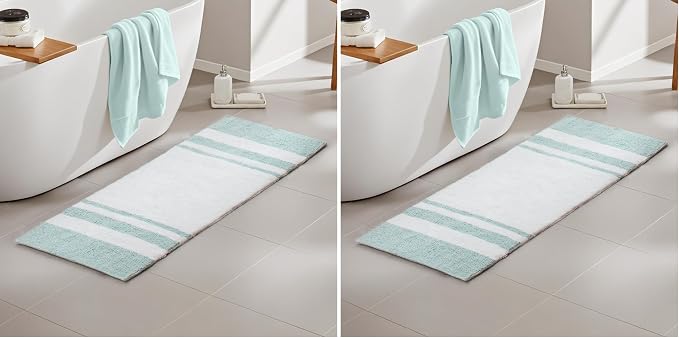 Madison Park Reversible Spa Cotton Bath Rug 100%-Cotton Striped Ultra Soft Water Absorbent, Fast Drying, Bath-Mats, Non-Slip Absorbent Quick Dry Mats for Tub, Shower Room, and Bathroom, 27x45, Aqua