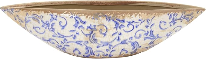 13in. Tuscan Ceramic Blue Scroll Decorative Bowl
