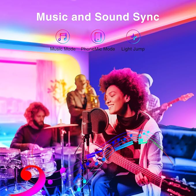 TJOY LED Lights for Bedroom 100ft, RGB Color Changing Strip Lights Indoor | Music Sync Rope Lights via Bluetooth for Room Decor, Strong Adhesive, DIY