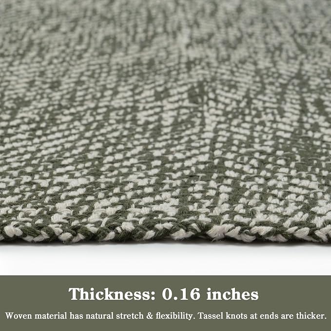 Collive 2' x 6' Kitchen Runner Rug, Modern Farmhouse Washable Bathroom Mat, Boho Sage Green Hallway Runner Rugs Hand-Woven Reversible Bedroom Carpet for Laundry Entryway Home Decor