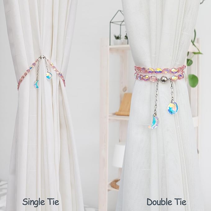 PEDOBO Magnetic Curtain Tiebacks, 2 Pack Crystal Beaded Sun & Moon Pendants - Image 4