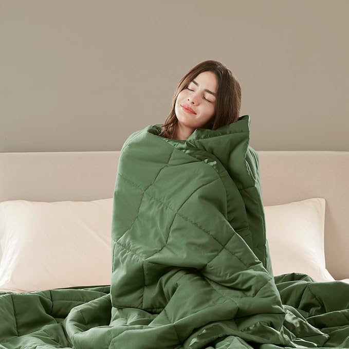 Madison Park Down Alternative Queen Blanket for Bed, Satin Trim, Green | Lightweight Windom Blanket Full Size Premium 3M Scotchgard Moisture Wicking Treatment, OEKO TEX, Soft Bed Cover, All Season