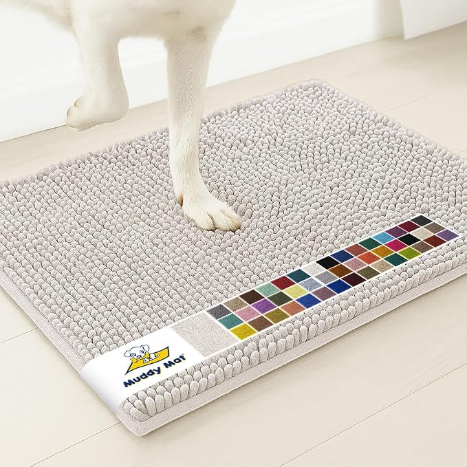 Muddy Mat® | Super Water Absorbent Door Mat Indoor, Microfiber Quick Dry Chenille Entryway Rug, Slip Resistant Front Door Mat, Indoor Mats for Entryway, Machine Washable Pet Rug, White 28" x 48"