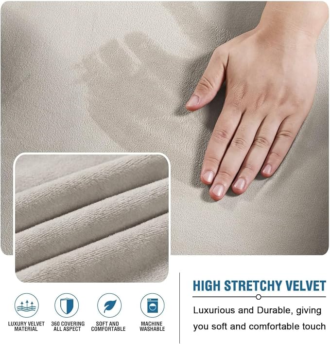 H.VERSAILTEX Real Velvet Futon Cover Armless Sofa Covers Sofa Bed Covers Stretch Futon Couch Cover Sofa Slipcover Furniture Protector Thick Soft Cozy Velvet Fabric Form Fitted Stay in Place, Oatmeal