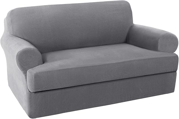 H.VERSAILTEX Loveseat Slipcover 2 Piece Stretch Loveseat Cover Couch Cover|Sofa Cover with Individual Seat Cushion Cover, Furniture Protector Suit for T Cushion/Box Cushion (58"-70", Dove)
