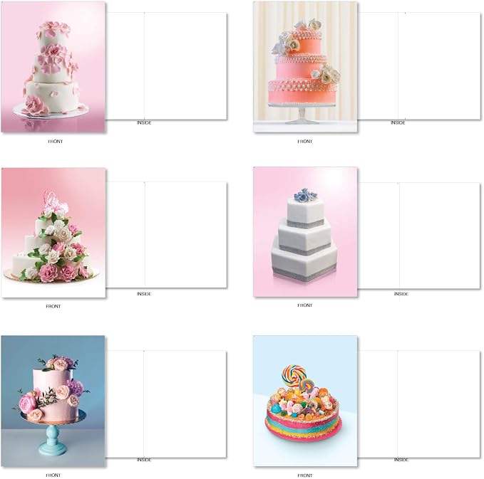 The Best Card Company - 36 Assorted Blank Notecards Bulk Box Set 4 x 5.12 Inch with Envelopes (36 Designs, 1 Each) Friendship Birthday Card Variety Pack - Cakes for All Seasons AM7074OCB-B1x36