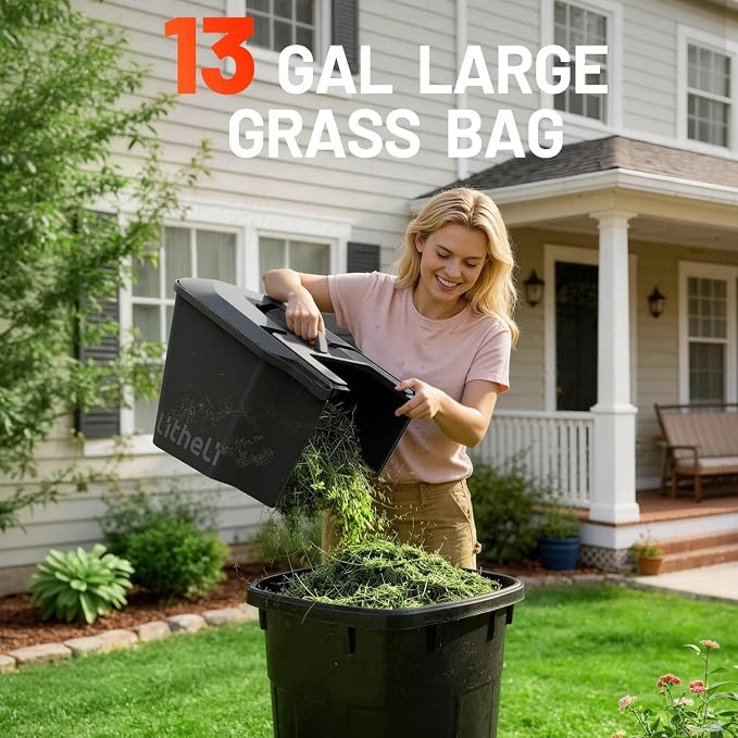 Litheli 40V Cordless Lawn Mower 16 Inch, 2x20V Electric Push Mower, Brushless Motor, 6 Position Cutting Heights 25 75mm, 50L Large Grass Catcher, Mulching Capable, 2x5.0Ah Batteries and Charger