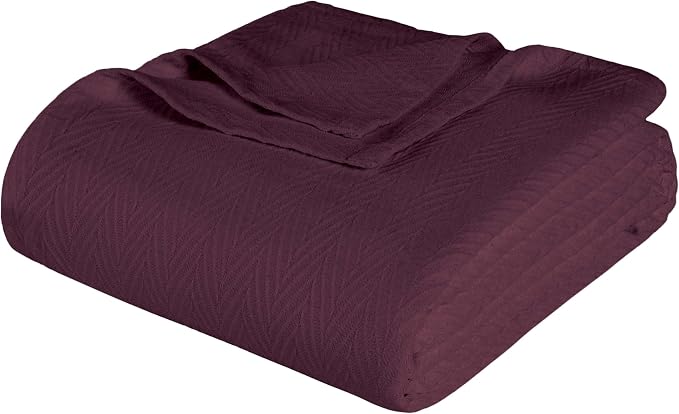 Superior Metro All-Season Cotton Blanket, Woven Blanket for Couch, Bed, Bedding, Farmhouse, Home Essentials, Cute and Cozy Bohemian Blankets, Herringbone Weave, King, Plum