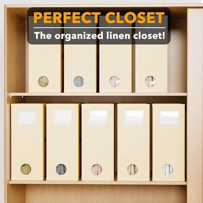 SpaceAid 9 Pack Bed Sheet Organizers and Storage, Foldable Sheet Organizer with Window for Linen Closet, Set Folder Keeper for Queen & King Size Bedding Storage (Beige)