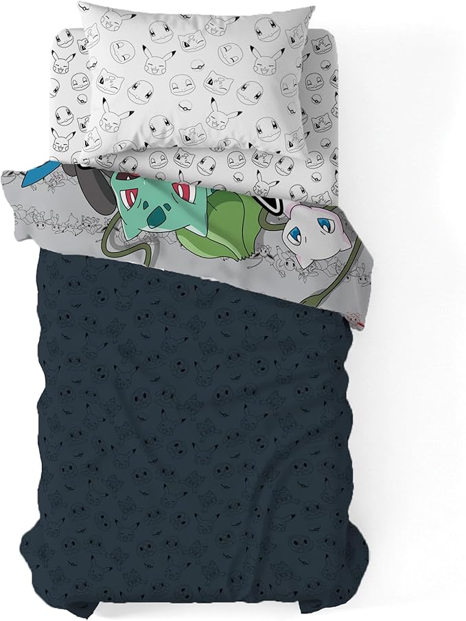 Northwest Pokemon Battle Squad Twin Size Bed in a Bag Set, Pikachu Charmander Squirtle Eevee, Kids Boys Girls Bedding Comforter Sheets