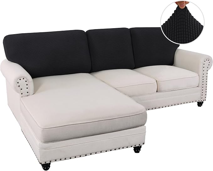 H.VERSAILTEX Backrest Cushion Covers Sectional Couch Back Cushion Covers for Sectional Sofa Set for Both Left/Right Couch (Back Only: 1 Chaise + 2 Sofa, Black)