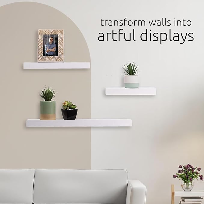 Kiera Grace Stockholm Maine Floating Shelves for Wall, MDF Display Shelves, Easy to Assemble, Ideal for Home Decor, 24" W x 5" D x 1.5" H, White, Pack of 3