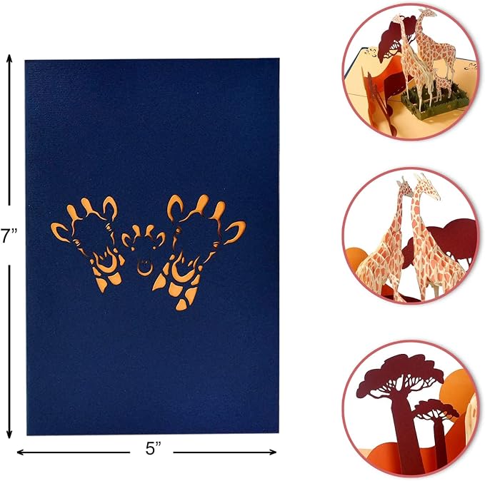 CUTE POPUP - Birthday 3D Card, Father's Day Pop Up Card - Perfect Present for Kids, Daddy, Giraffe-loving on any Annivers