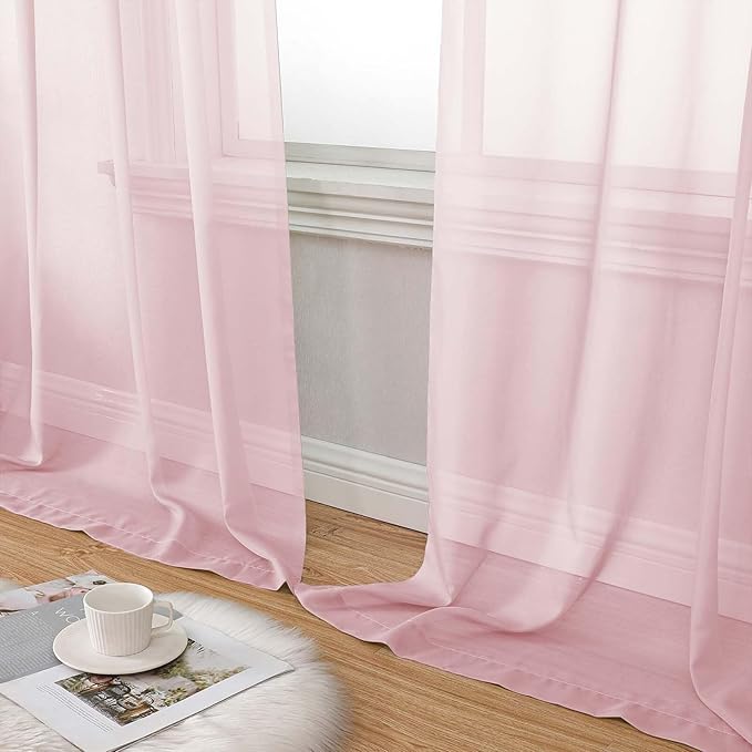 Extra Long Blush Sheer Curtains for Bedroom Living Room 120 Inches Long 2 Panels Set, Solid Soft Light Filtering Rod Pocket Sheer Window Curtains, Blush, Each 59" Wx120 L Inch