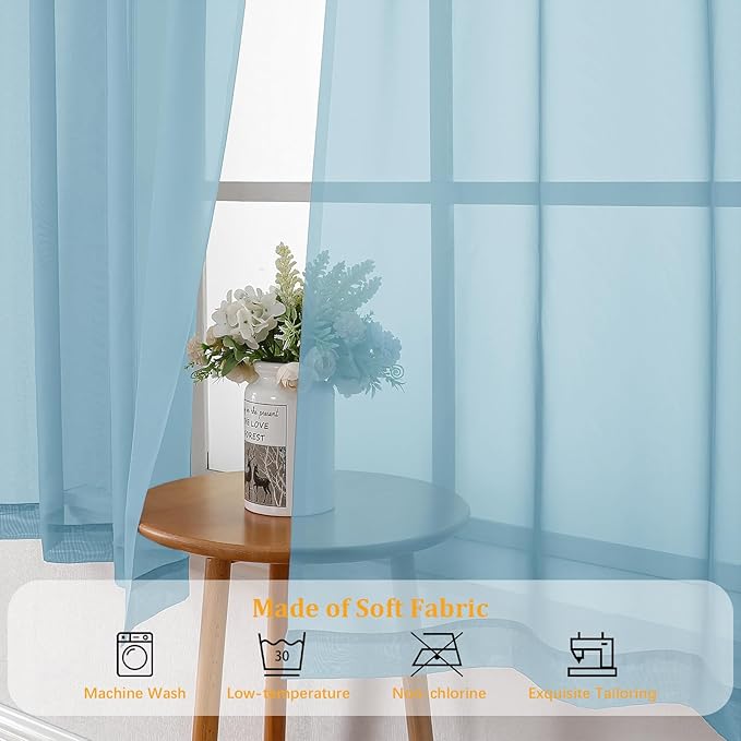 Gwine Sky Blue Sheer Curtains 84 Inches Long 2 Panels Set - Image 7