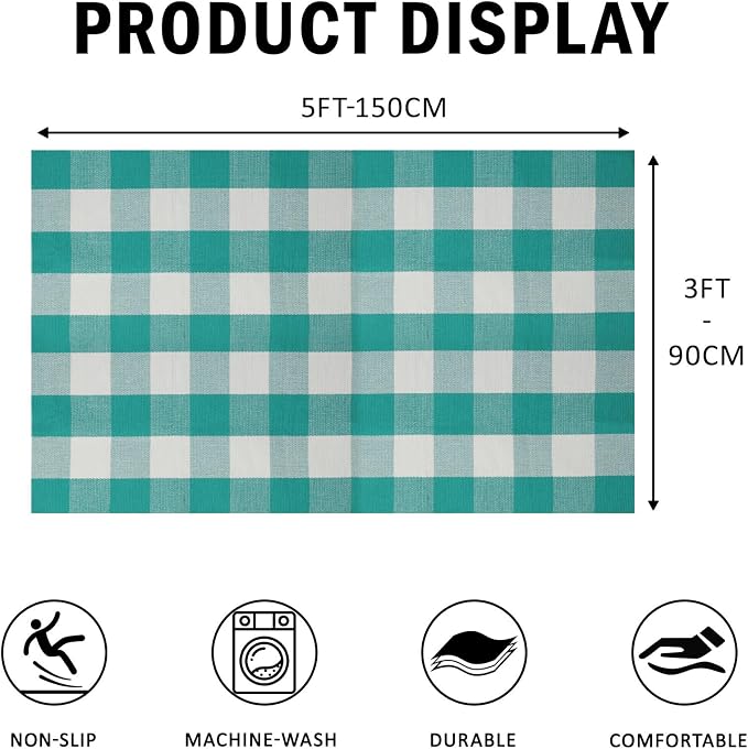 SEEKSEE Buffalo Plaid Outdoor Rug 3' x 5' Light Blue and White Front Door Mat, Layering Rug for Porch, Spring Summer Doormat, Front Porch Rug for Outdoor Entrance Entryway Patio Porch Decor