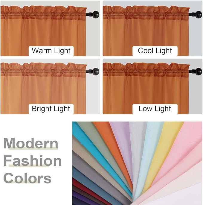 Orange Sheer Curtain for Bedroom Living Room 78 Inches Long 2 Panels Set, Solid Soft Airy Light Filtering Sheer Window Curtains, Modern Rod Pocket Door Curtain, Orange, 42" Wx78 L Inches