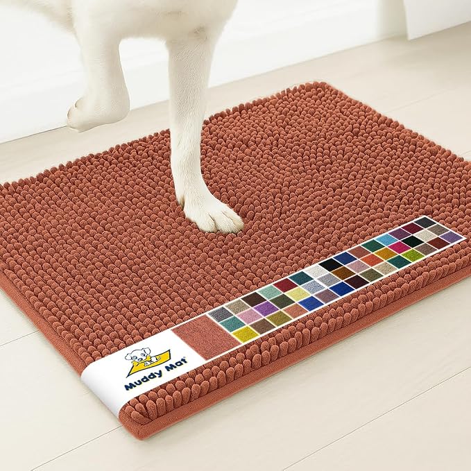 Muddy Mat® | Super Water Absorbent Door Mat Indoor, Microfiber Quick Dry Chenille Entryway Rug, Slip Resistant Front Door Mat, Indoor Mats for Entryway, Machine Washable Pet Rug, Orange 24" x 44"