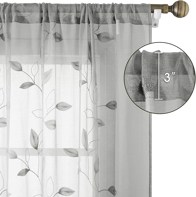 HOMEIDEAS Light Grey/Gray Sheer Curtains 52 X 96 Inches Long 2 Panels - Image 5