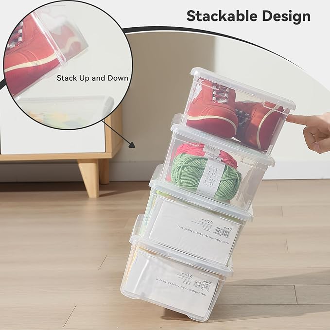 novelinks 8 Pack 6 Quart Clear Plastic Shoe Storage Bins with Lids (Clear) | Shoe Boxes Clear Plastic Stackable, Clear Shoe Storage Boxes, Shoe Containers, Shoe Bins, Craft Organizers and Storage