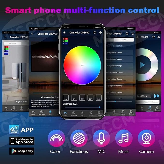 MIHEAL 5050 Black PCB RGB WiFi Smart LED Strip 32.8Ft 300LED Waterproof Kit | App & voice control lighting with music mode, UL Listed DC12V adapter, works with iOS & Android indoor decor