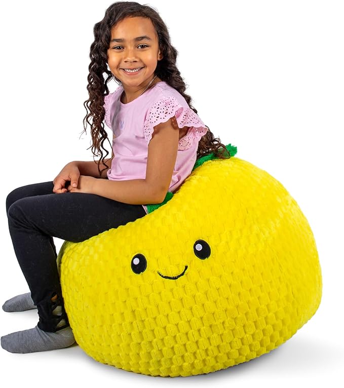 Big Joe Pineapple PlushiPals Super Soft Bean Bag Chair for Kids, Ultra-Soft Plush Polyester Blend, 2.5 feet Refillable | 2.5 feet, Polystyrene Bean Filled, Refillable, Snuggle Puff, Safe for Kids Ages 3 and Up, Supports Up to 150 lbs