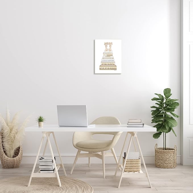 Cream Bow Heels Glam Bookstack, 13 x 19 Inch Mounted Print on Wall Plaque | Stupell Industries · By Amanda Greenwood · Ready to hang · Chic giftable accent · Made in USA