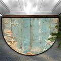 Half Round Doormat Wooden Background Starfish Shells Non Slip Half Circle Area Rugs Indoor Washable Half Moon Rug Semi Circle Bathroom Runner Mat Entrance Floor Carpet for Kithen Bedroom Fireplace