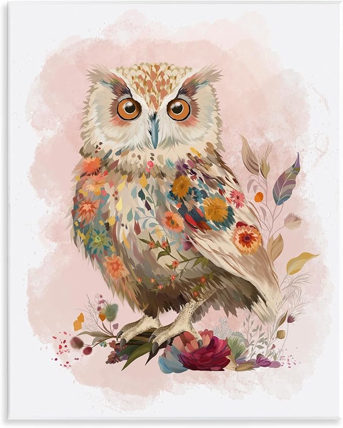 Stupell Industries 'Owl & Wild Blooms'| Wall Plaque Art | Stupell Industries | 11 x 14 Inches, Easy to Hang and Sturdy, Made in USA, by Fab Funky