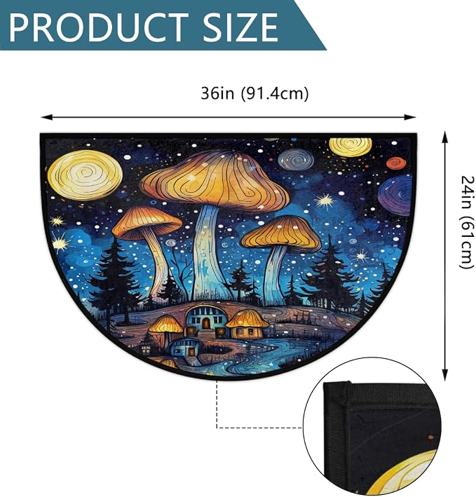 Mushroom Sky Half Round Door Mat Non-Slip Semi Circle Rug Half Moon Doormat | Mushroom Starry Sky Soft Washable Welcome Entrance Mat for Outdoor Indoor Floor Bedroom Bathroom Home Kitchen Festival Decor