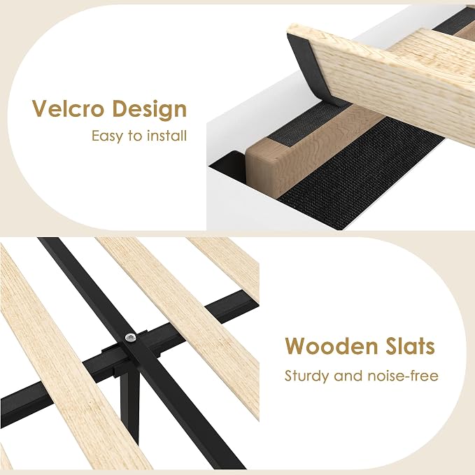 VECELO Queen Size Platform Bed Frame with Height Adjustable Upholstered Headboard, Modern Mattress Foundation,Strong Wood Slat Support, No Box Spring Needed, Easy Assembly,White