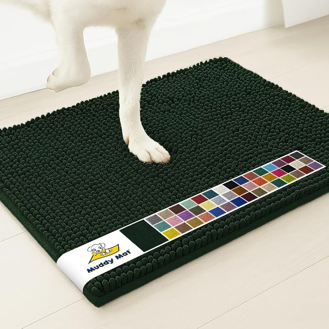 Muddy Mat® | Super Water Absorbent Door Mat Indoor, Microfiber Quick Dry Chenille Entryway Rug,Slip Resistant Front Door Mat,Indoor Mats for Entryway,Machine Washable Pet Rug, Hunter Green 6ft x 9ft