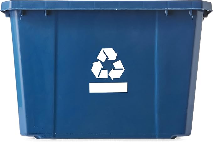 Gracious Living Medium Curbside Blue Box, Plastic 17 Gallon/64 Litre Home Trash Can Refuse and Recycling Bin Container with Built-in Handles (6 Pack)