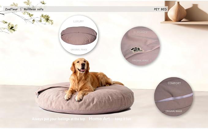 2-in-1 Human & Pet Shared Round Sofa Dog Bed with High Resilience Foam, Modern Neutral Tone Indoor Pet Furniture(Brown)