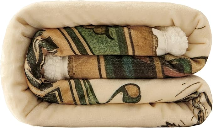 Indigo Hill by HiEnd Accents, Highland Cow Western Blanket, Soft Fleece Throw, Vintage Grand Livestock Auction Print Sherpa Throw Blanket for Couch, Sofa, Bed, 54x68 inch
