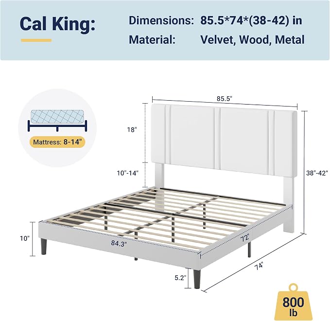 Allewie California King Size Platform Bed Frame with Adjustable Headboard | Plush Velvet Upholstered, Vertical Channel Tufted, Sturdy Wood Slats, No Box Spring Needed, Easy Assembly, Black