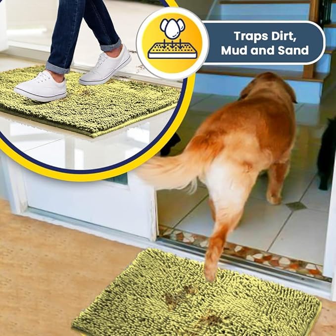 Muddy Mat® | Super Water Absorbent Door Mat Indoor, Microfiber Quick Dry Chenille Entryway Rug, Slip Resistant Front Door Mat, Indoor Mats for Entryway, Machine Washable Pet Rug, Yellow 36" x 46"