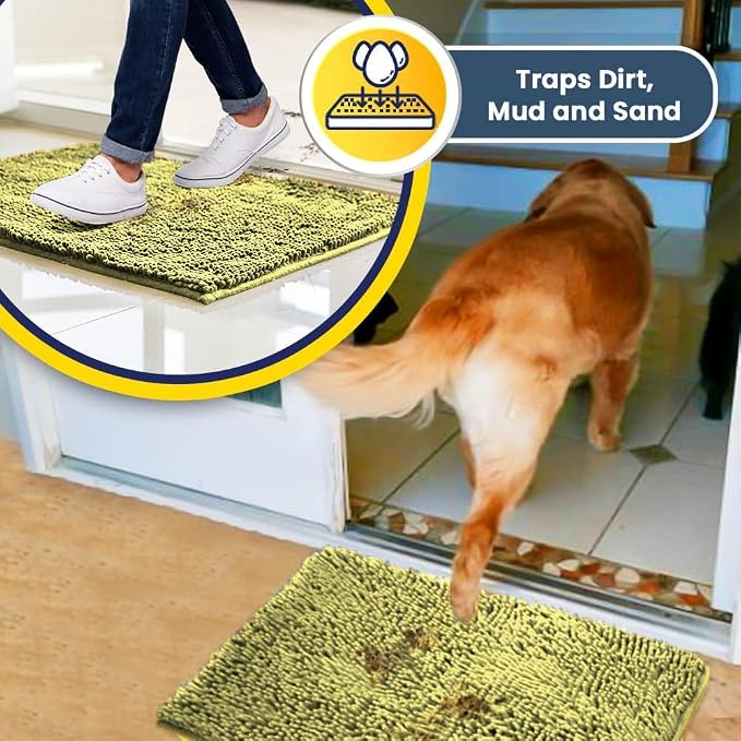 Muddy Mat® | Super Water Absorbent Door Mat Indoor, Microfiber Quick Dry Chenille Entryway Rug, Slip Resistant Front Door Mat, Indoor Mats for Entryway, Machine Washable Pet Rug, Yellow 22" x 36"