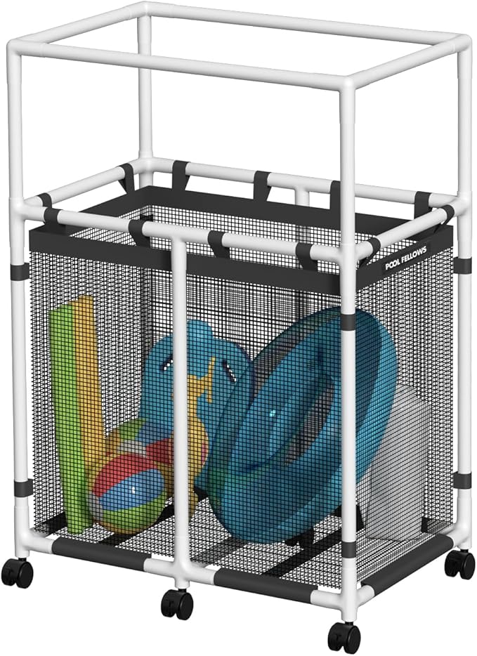 105-Gallon Pool Storage Bin for Swim Gear, Basic Pro Style | UV & Tear-Resistant Textilene, Easy Setup, Toy, Float & Towel Organizer, Up to 110 lb, 6 Locking Wheels, Extension Bracket