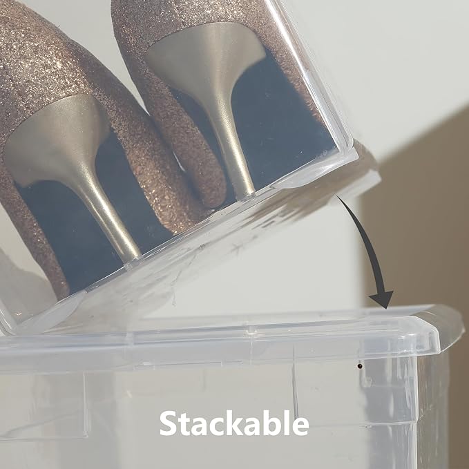 novelinks 12 Pack 6QT Plastic Storage Bins with Lids, Shoe Bins | Shoe Boxes Clear Plastic Stackable, Shoe Containers, Clear Shoe Storage Boxes, Craft Organizers and Storage
