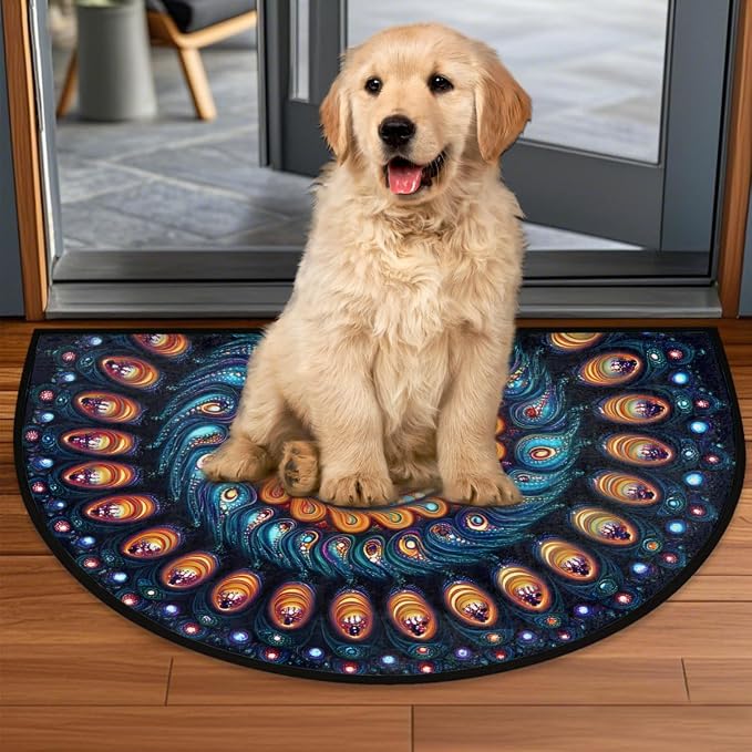 Geometry Galaxy Abstract Half Round Door Mat Non-Slip Semi Circle Rug Washable Half Moon Floor Rug Absorbent Bathroom Area Rugs for Outdoor Indoor Fireplace Mat Entryway Kitchen Decor Rugs